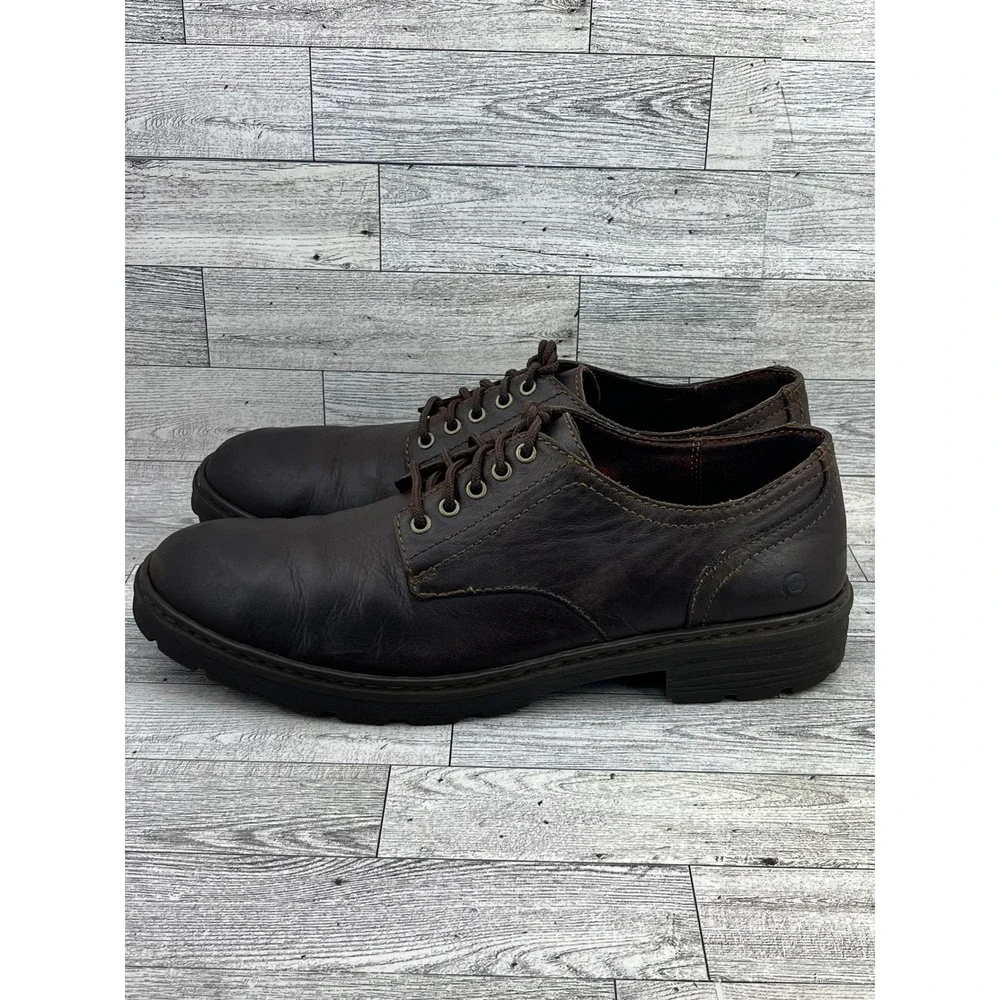 Born Men Brown‎ Leather Derby Shoes Lace Up Lug Sole Handcrafted Comfort Sz 11.5